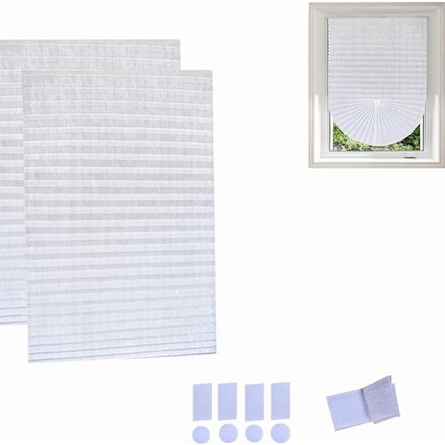 Garayma 2PCS Ripple Shape Temporary Light Filtering Paper Shades for Windows, Cordless No Drill Self Adhesive Pleated Paper Blinds Free Cut Size 50% Light Filtering Shades for Room Bedroom Kitchen