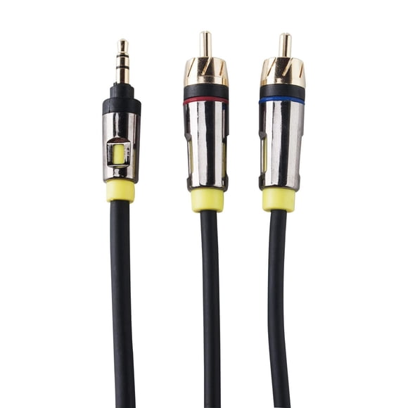 onn. 6 FT./1.8 m 3.5 mm to 2-Male RCA Audio Cable with Gold Contacts