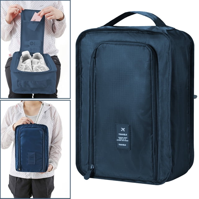 Dvkptbk Shoe Bags for Travel, Portable Travel Multifunctional Storage Carrying Box, Travel Shoe Bags, Foldable Shoe Storage Bag Hand Carrying Shoe Organizer, Navy