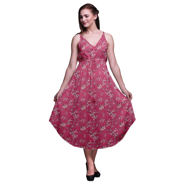 Bimba Robe Midi de Villégiature à Cordon pour Femmes à Imprimé Floral, Bretelles Spaghetti, Tenue de Plage - X-Grand