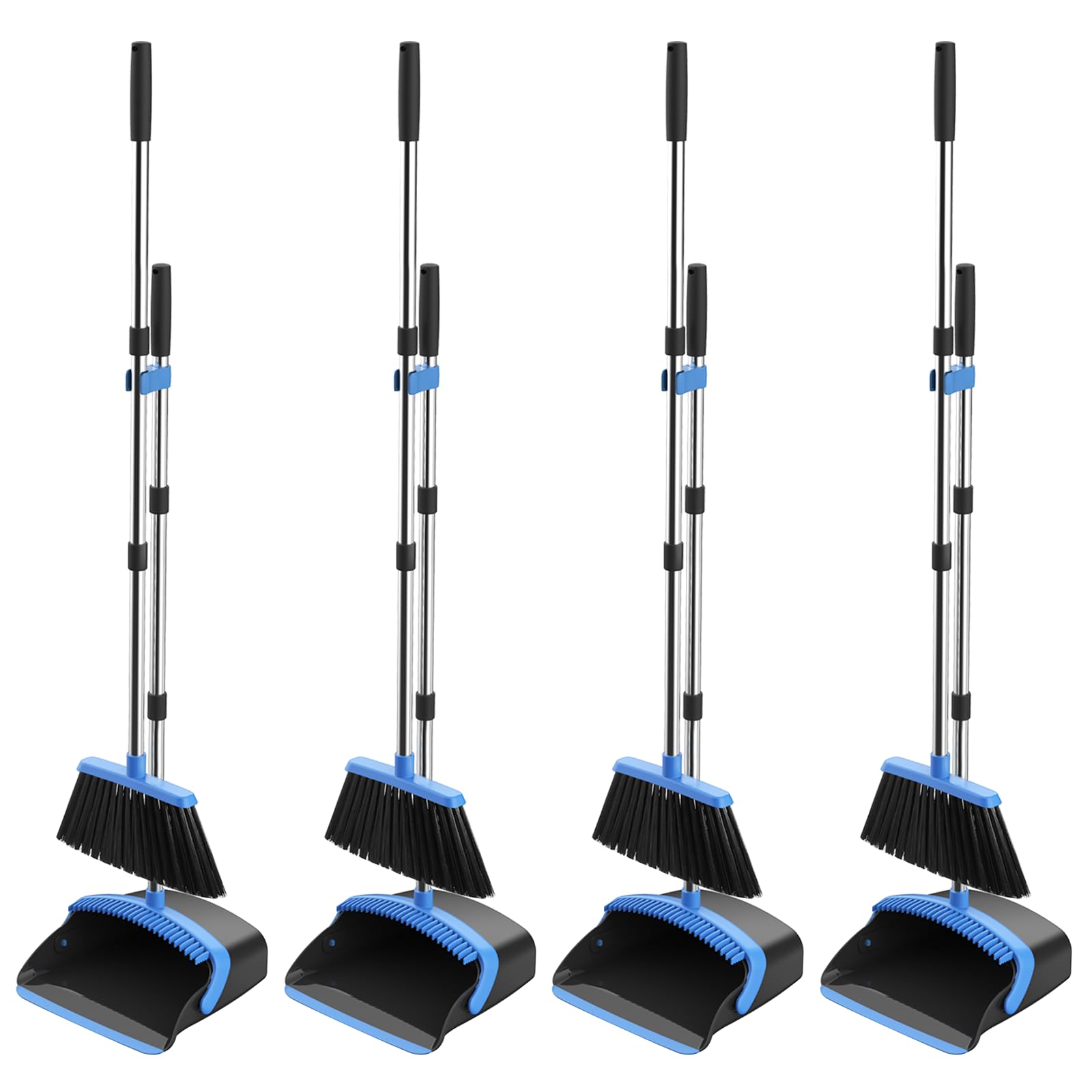 Broom and Dustpan Set, 52-in Long Adjustable Handle Broom Dustpan Combo with Dust pan Teeth to Automatically Clean Hair Suitable for Home Kitchen Off