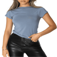thumbnail image 1 of T-Shirt Court Basique à Manches Courtes pour Femmes, Coupe Ajustée, Noir G, 1 of 5