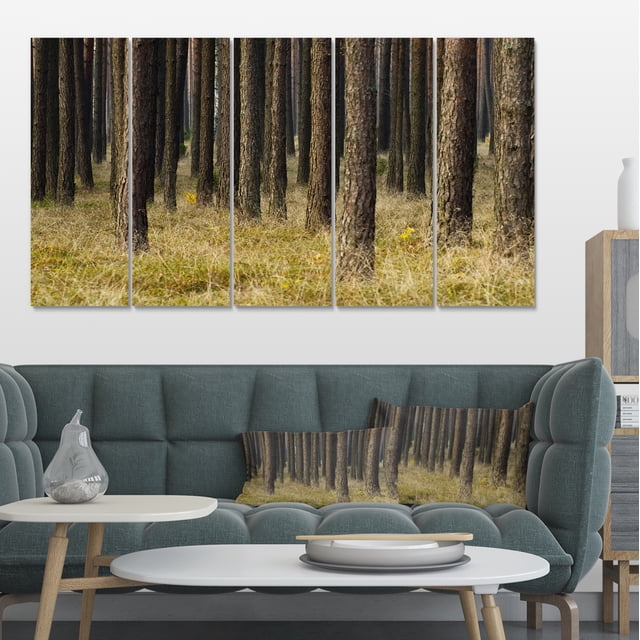 Dark Fall Forest with Green Grass - Modern Forest Canvas Art