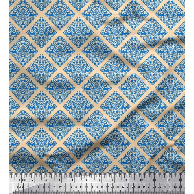 Soimoi Rayon Fabric Leaves,Floral & Check Geometric Print Sewing Fabric Yard 42 Inch Wide