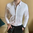 thumbnail image 3 of Men Business Shirt Button Placket Long Sleeve Lapel Solid Color Single-breasted Warm Soft Cardigan Plus Size Spring Shirt Men Clothes, 3 of 8