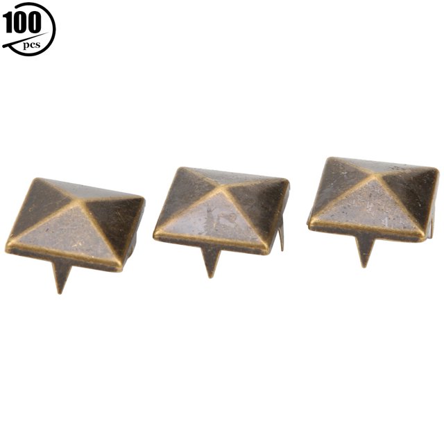 100 Pcs Rivets Carrés Pyramide Punk 4 Griffes Métalliques pour Bracelets Vêtements Chaussures Sac à Main Bronze 15mm