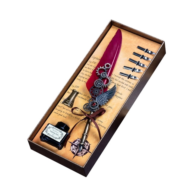 Mechanical Wing Quill Dipped Water Gift Box Carved Pen With Base Holiday Birthday Gift 15ML