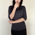 thumbnail image 4 of Timegard Hauts pour Femmes Col Rond Manches 3/4 Blouse Ample Confortable Décontractée Couleur Unie Pyjama T-Shirt Hauts, 4 of 6