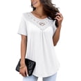 thumbnail image 1 of FOLUNSI Women's Plus Size Summer Tops Short Sleeve Lace Pleated Blouses Tunic Tops M-4XL, 1 of 6