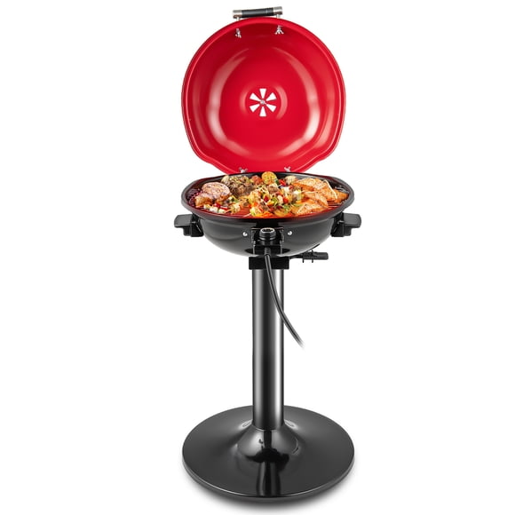 Costway Barbecue Électrique Portable 1600 W avec Contrôle de la Température et Collecteur de Graisse Rouge