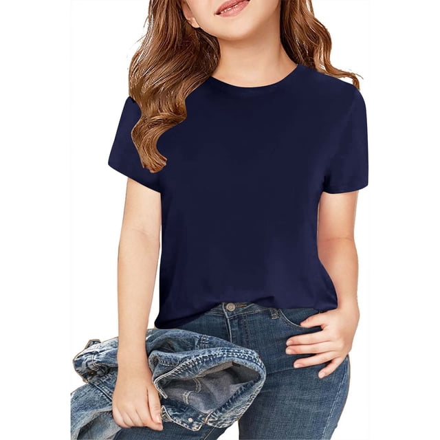 RKSTN 2 Pcs Chemises Filles Manches Courtes Col Rond Hauts Basiques Doux Mode Été 100 % Coton Pull Uni Enfants Hauts Enfants