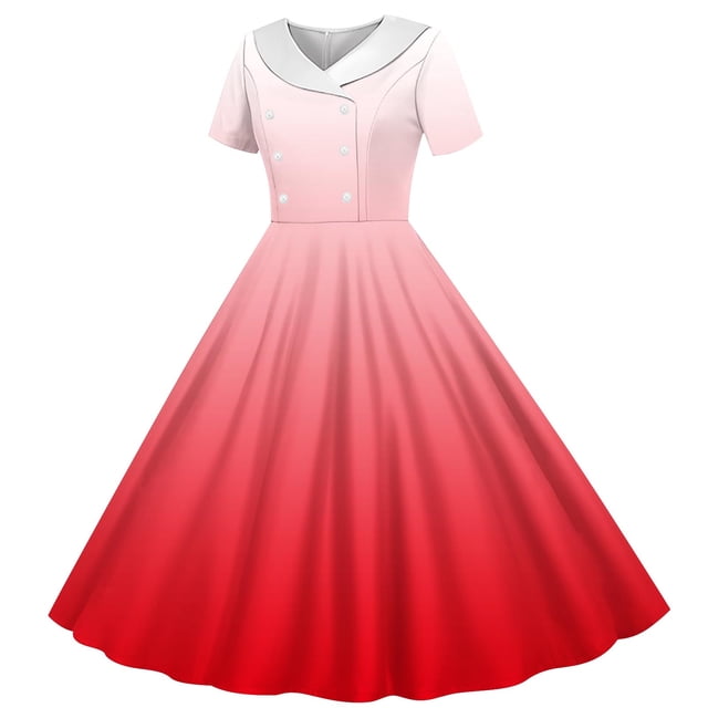 Zpanxa Summer Dresses for Girls Gradient Print Short Sleeve Turndown Collar Waist Button Dance Dress Polyester Spandex Red 5 Years