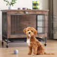 thumbnail image 2 of Ourlova Meuble Cage pour Animaux à Double Porte de 26 Pouces – Niche en Bois pour Chien avec Roues Verrouillables, Table d'Appoint Intérieure pour Animaux Résistante à la Mastication, Fini Brun Rustique, Logement Polyvalent pour Animaux, 2 of 8