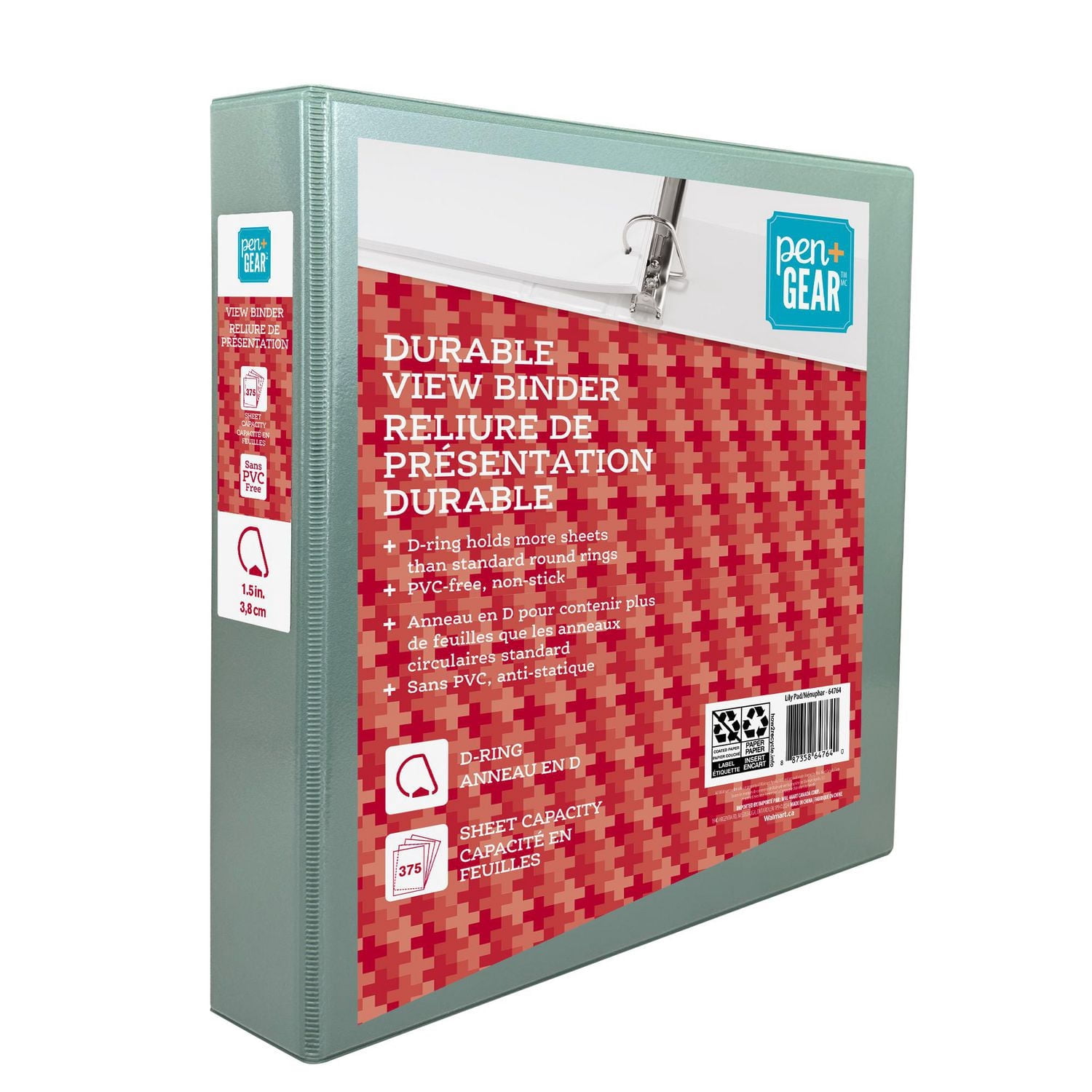 PEN+GEAR 1.5" DURABLE VIEW BINDER, Slant D-Ring,  LILY PAD