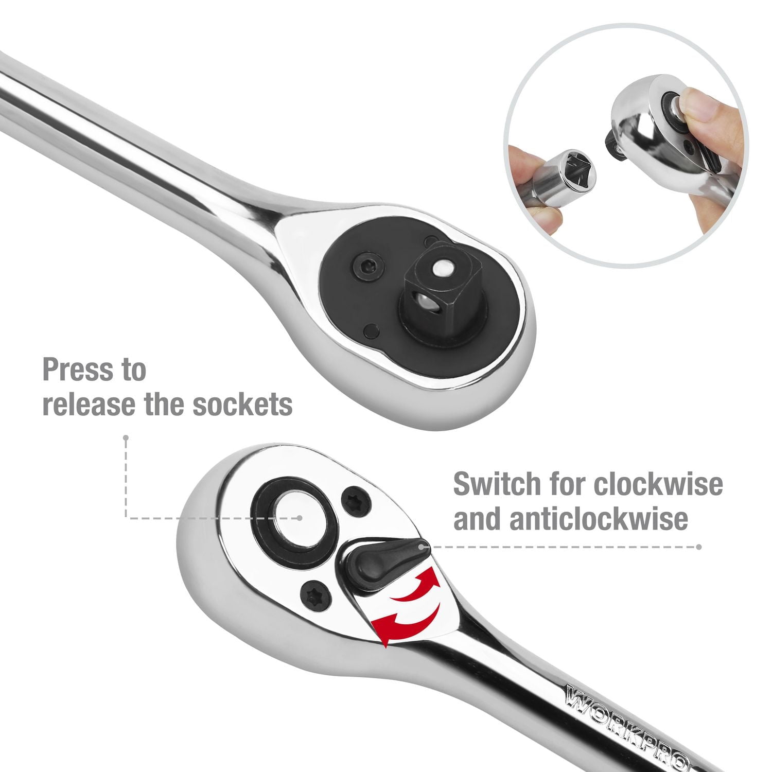 Ensemble d’outils WorkPro Mechanics - 121 pièces, ensemble de clés à cliquet à douille, boîte à outils