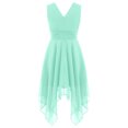 thumbnail image 2 of YONGHS Robe en Mousseline pour Filles, Col en V, Sans Manches, Ourlet Asymétrique, Taille Plissée, Robe de Demoiselle d'Honneur pour Fête, Vert Menthe 12, 2 of 5