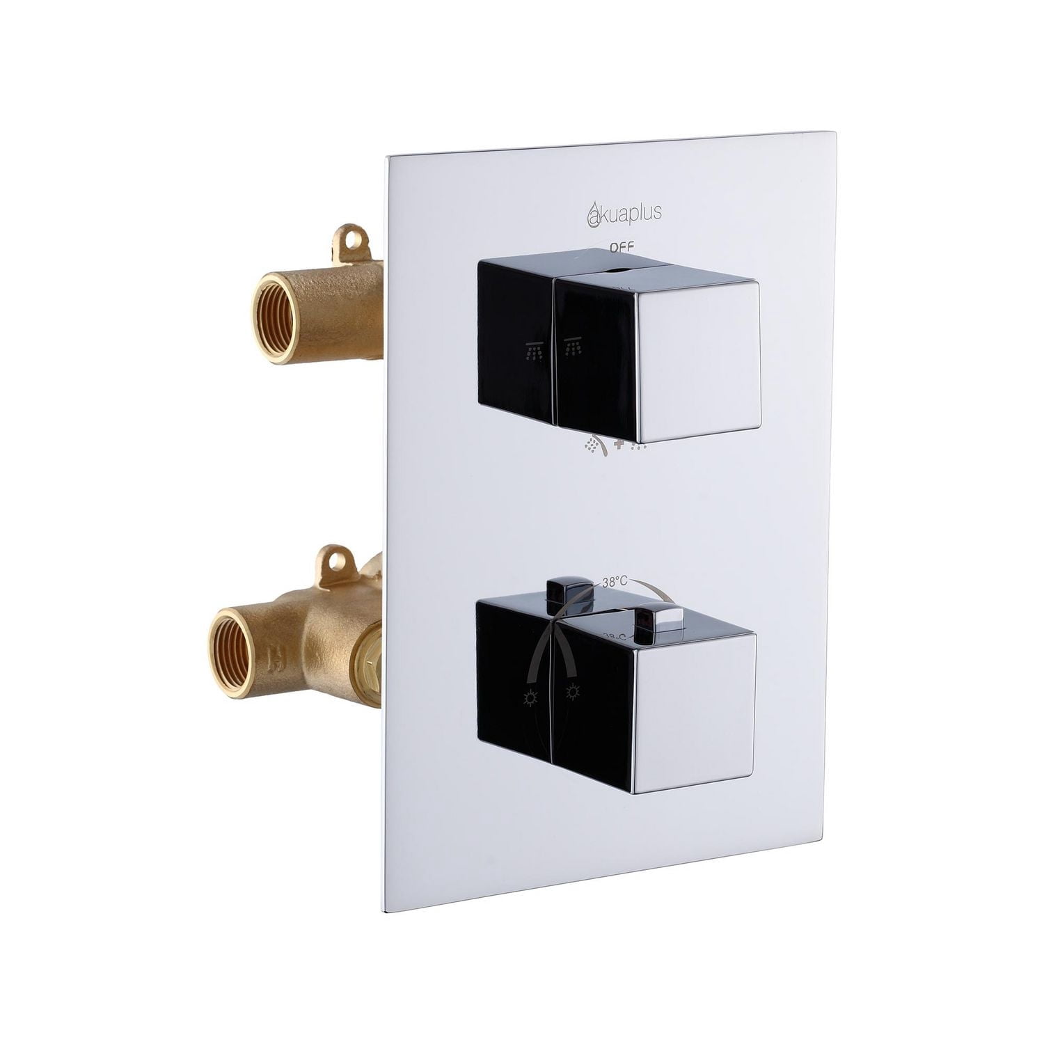 Valve thermostatique carrée 3 functions, Douchette à main, pomme de douche ou simultanément