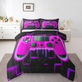 thumbnail image 1 of Purple Gaming Kids Queen Comforter Set - Gamer Comforter Boys Queen Size Bedding Set, Neon Lights Abstract Geometry Design Gamer Room Decor, 1 of 5
