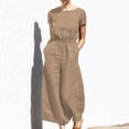thumbnail image 4 of Yuyuzo Women Cotton Linen Jumpsuits Summer One-Piece Outfits Short Sleeve Wide Leg Long Pants Rompers, 4 of 7