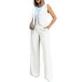 thumbnail image 1 of Kcodviy Womens Elegant Solid Color Womens Suit Pants Suit Vest Tank Cardigan Rompers with Open Legs Pockets Tops Wide Leg Wedding Pant Suits Petite Size Pants Suit, 1 of 8