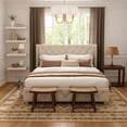 thumbnail image 3 of Queen Size (60''×80'') Linen Upholstered Platform Bed - Classic Wingback Headboard with Diamond Tufted Button Upholstery, Gold Nailhead Trim & Sturdy Wooden Legs, Mattress Not Included, Beige, 3 of 18