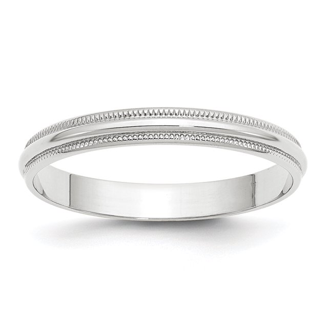 10KW 3mm LTW Milgrain Half Round Band Size 7.5 Size 7.5