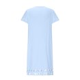 thumbnail image 4 of Robes pour Femmes 2024 Été Oversize Coton Coton Lin Couleur Unie à Empiècements Dentelle Hydrosoluble Robe à Manches Courtes Col en V Longueur Genou Robe Rabais de 50 % Liquidation!, 4 of 5