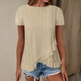 thumbnail image 1 of Frostluinai Summer T Shirts for Women Short Sleeve Eyelet Embroidery Shirts Crew Neck Solid Color Tops Flowy Ruffle Irregular Hem Tshirts, 1 of 6