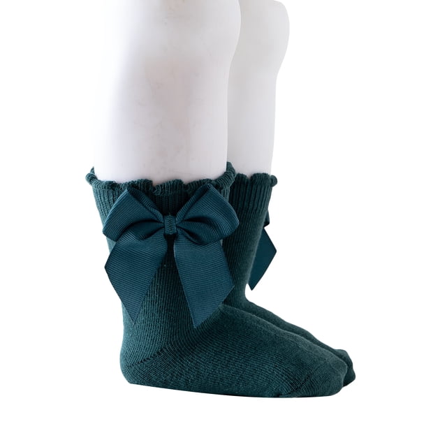 Kmbangi Kids Socks Toddler Solid Color Short Tube Socks with Big Bowknot