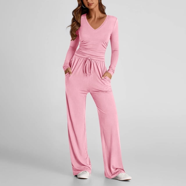 Soki Women's 2 Piece Sets Fall Outfits Long Sleeve Wide Leg Tracksuits Casual Lounge Set Matching Sets