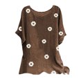 thumbnail image 1 of Birdeem Femme Vintage Mélange de Coton Col Rond Manches Courtes Imprimé Floral Haut T-Shirts Blouse, 1 of 1