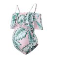 thumbnail image 2 of Neinkie Maternity Swimsuit One Piece Pregnancy Swimwear Bathing Suit Halter Ruffled Maternity Bikini Monokini, 2 of 8