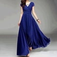 thumbnail image 2 of Ersazi Robe d'Automne pour Femmes, Col en V, Couleur, Manches Courtes, Chiffon, Fermeture à la Taille, Robe de Soirée en Liquidation, Bleu, TG, 2 of 7