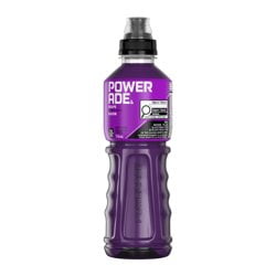 POWERADE GRAPE sports electrolyte drink bottle in purple with a black and clear sports cap, featuring the ION4 Advanced Electrolyte System and added vitamins C and B12 for hydration and energy support during physical activity.