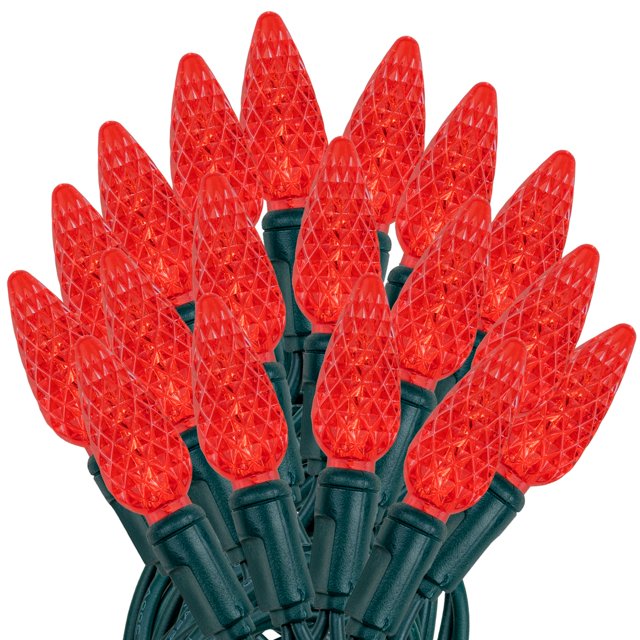Novelty Lights 24FT 70 LED C6 Red Christmas String Lights, Green Wire
