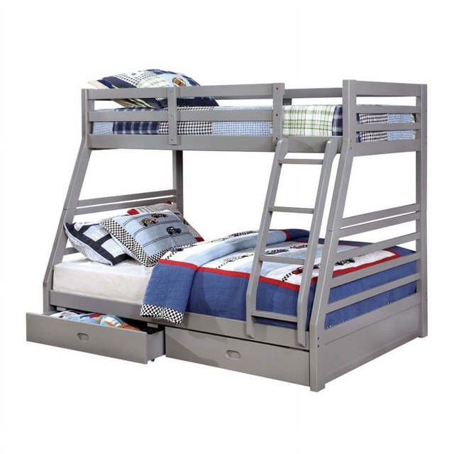 Pemberly Row Lit Superposé en Bois Simple sur Full Gris