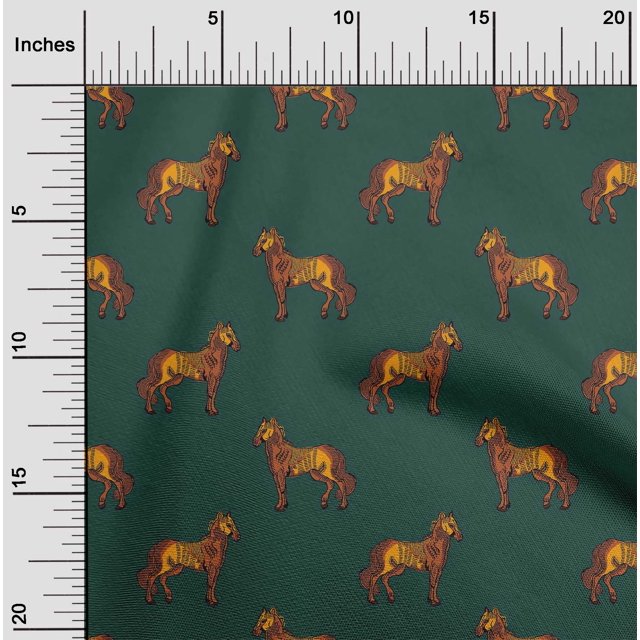 oneOone Georgette Viscose Fabric Horse Block Printed Craft Fabric BTY 42 Inch Wide