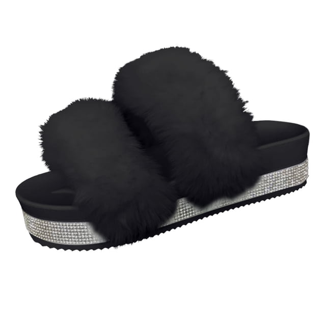B91xZ Women Flip Flops Basic Plain Slippers Rhinestone Glitter Slip On Footbed Platform Sandals Slippers,Black 7
