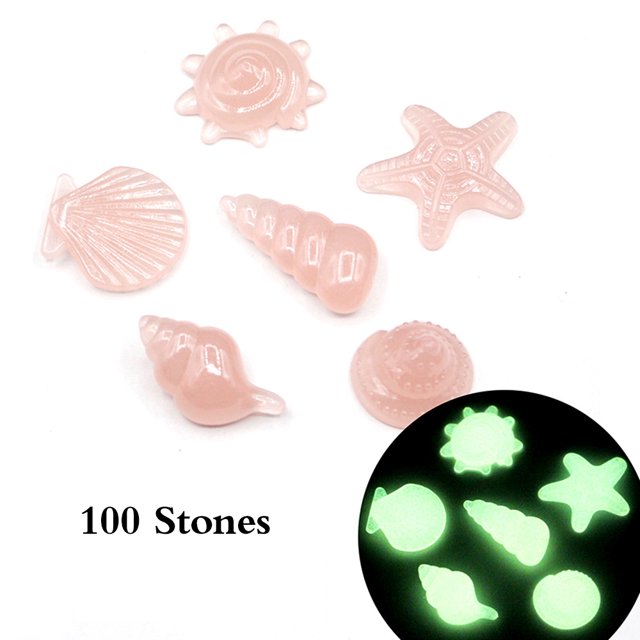 Amdohai 100pcs/Bag DIY Home Decor Luminous Pebbles Sea Conch Shell Starfish Glow in Dark Colorful Rocks Stone for Aquarium Fish Tank