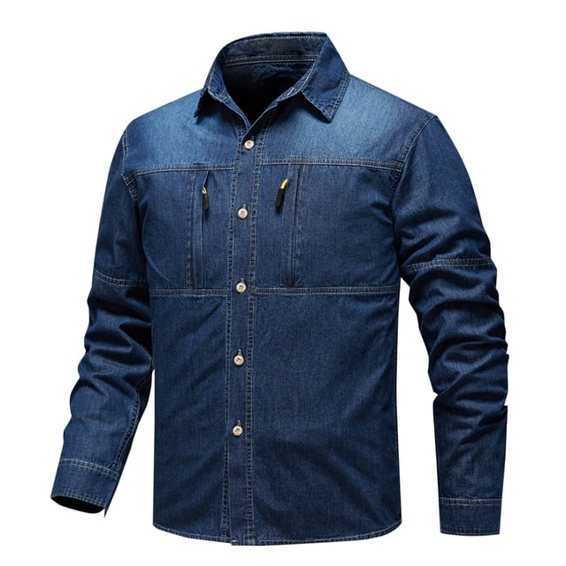 AherBiu Plus Size Mens Shirts Long Sleeve Button down Denim Shirt Regular Fitted Fall Winter Fashion Tees Tops