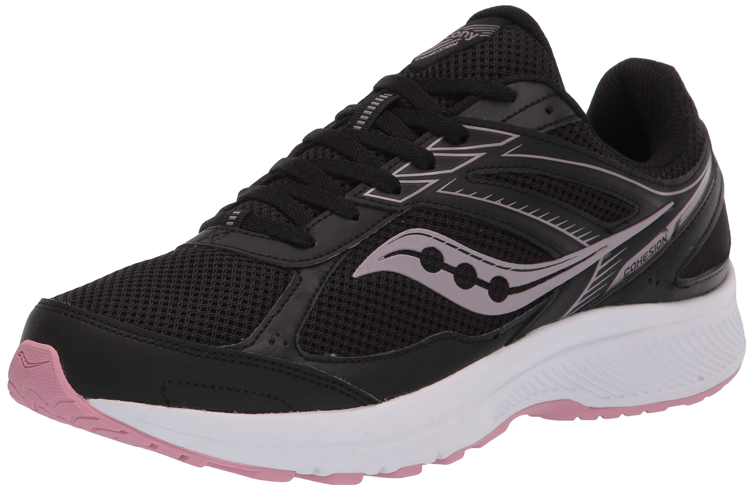 Saucony Women's Cohesion 14 Running Shoe, Black/Pink, 7.5 Wide