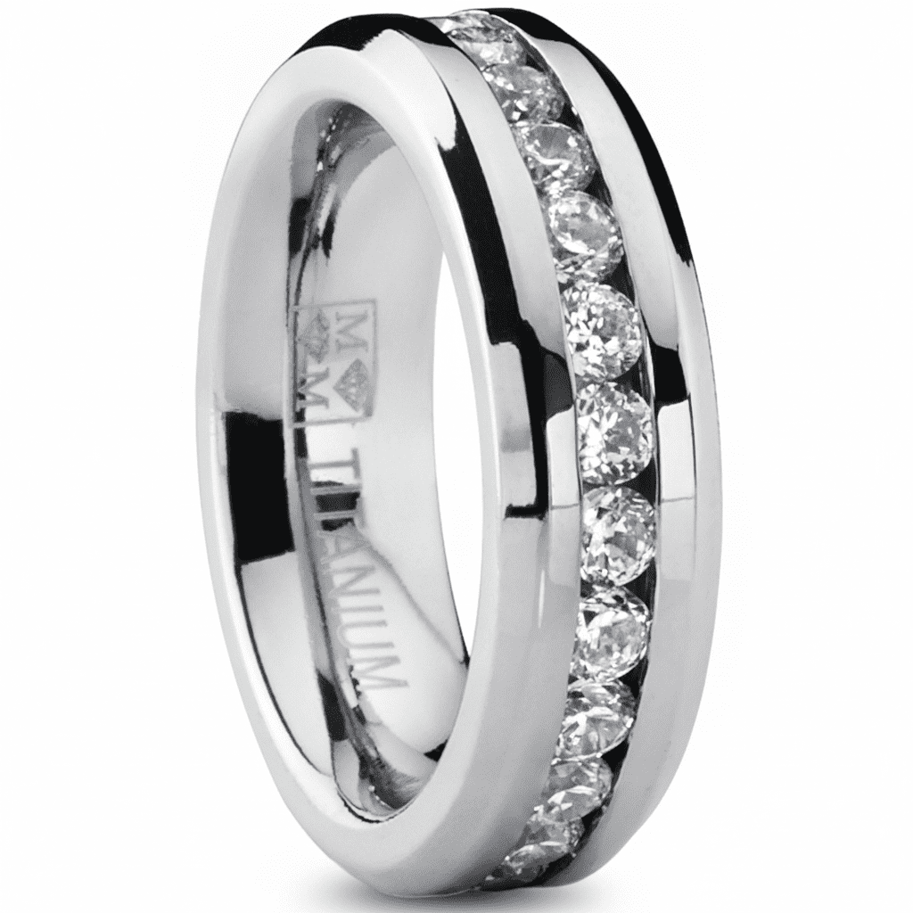 Women's 6MM Ladies Eternity Titanium Ring Cubic Zirconia Wedding CZ 2.4TCW