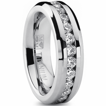 Women's 6MM Ladies Eternity Titanium Ring Cubic Zirconia Wedding CZ 2.4TCW
