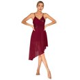 thumbnail image 3 of Oyolan Robe de Danse Ballet à Paillettes pour Femmes, Bretelles Spaghetti, Col en V, Ourlet Asymétrique, Tenue de Danse Lyrique, Bourgogne G, 3 of 7
