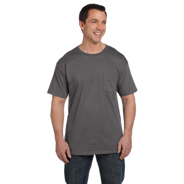 The Hanes 61 oz Beefy-T avec Poche Gris Fumée 2TG