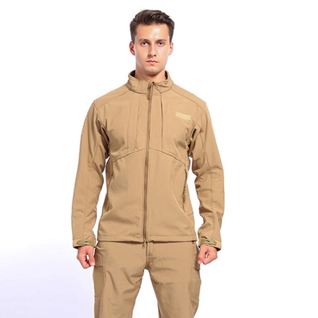 LSLJS Outdoor Skin Soft Warm Fleece Sports Stand-up Collar Men's Jacket( Khaki, L)
