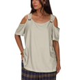 thumbnail image 2 of Meichang Hauts à Épaules Dénudées pour Femmes Chemises Basiques Manches Courtes Encolure Dégagée T-Shirts à Anneau en O à l'Épaule T-Shirts Unis Amples Décontractés d'Été, 2 of 6