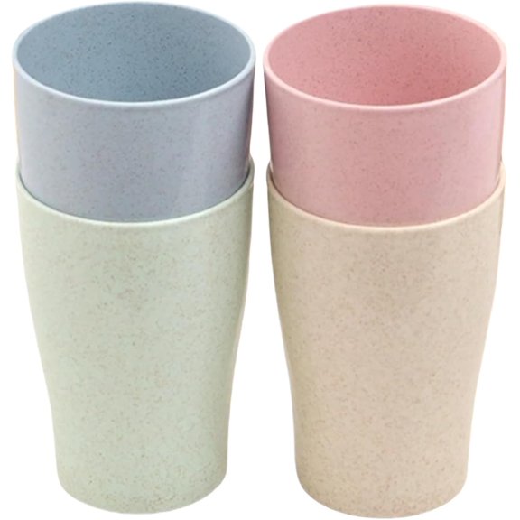 Lot de 4 Gobelets en Paille de Blé de 400 Millilitres, Gobelets Réutilisables, Durables et Légers, Parfaits pour la Maison, le Bureau, le Camping et l'Extérieur, Va au Lave-Vaisselle (Rose, Vert, Bleu, Beige)