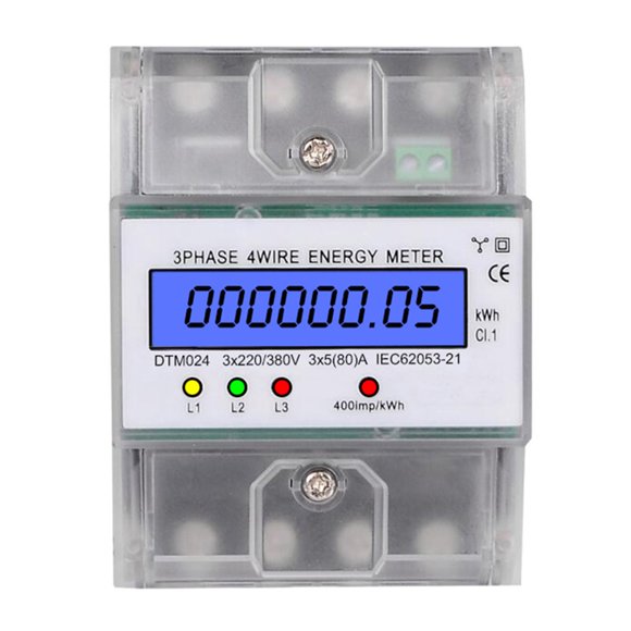 Riwcyla 3 Phase 4 Wire Energy Meter 220380V 5,80A Energy Consumption kWh Meter DIN Rail Installation Digital Electric Power Meter with LCD Backlight Display