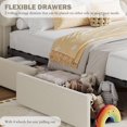 thumbnail image 4 of Bingirl Twin-Size Bed Frame with Storage Headboard and 2 Drawers - Boucle Upholstered Platform Bed with Bookcase, Easy Assembly, No Box Spring in Beige White, 4 of 8